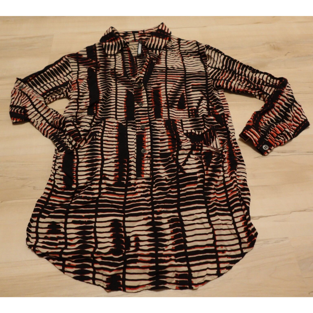 Plenty by‎ Tracy Reese Women Small Top Tunic Long Sleeve Pockets Abstract Design